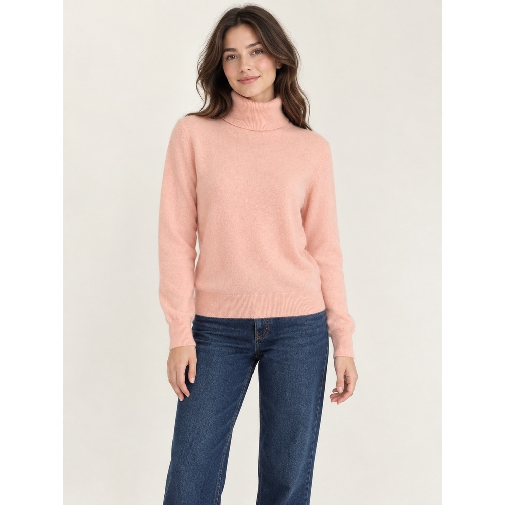JRT Peach Pink Angora Lambswool Turtleneck Sweater S Coquette Retro Pastel Vtg